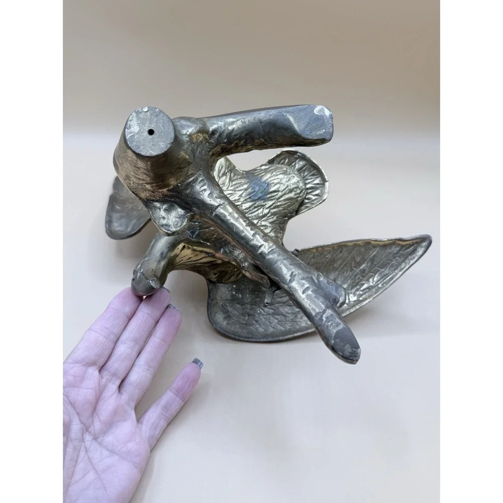 VTG Large Brass American Bald Eagle On Branch Perched‎ Statue 13